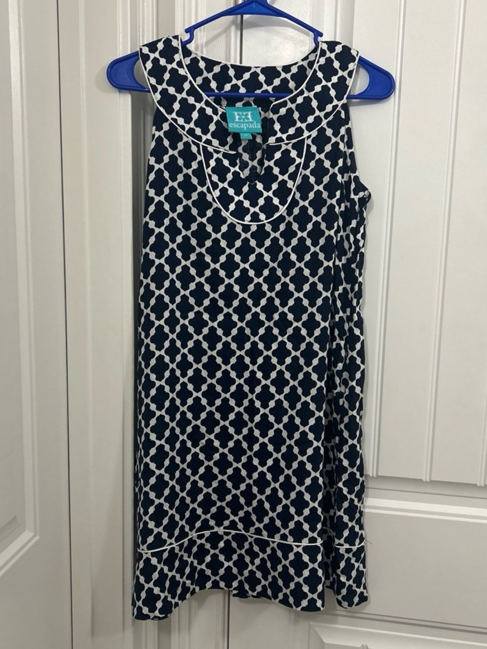 escapada Navy and White Geometric Sleeveless Shift Dress